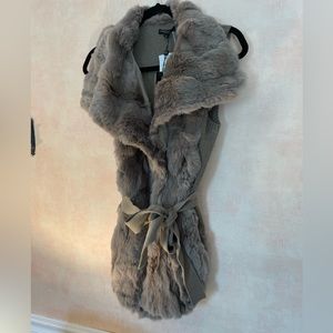 Alberto Makali NY Rabbit Fur knit vest with tie NWT Size S